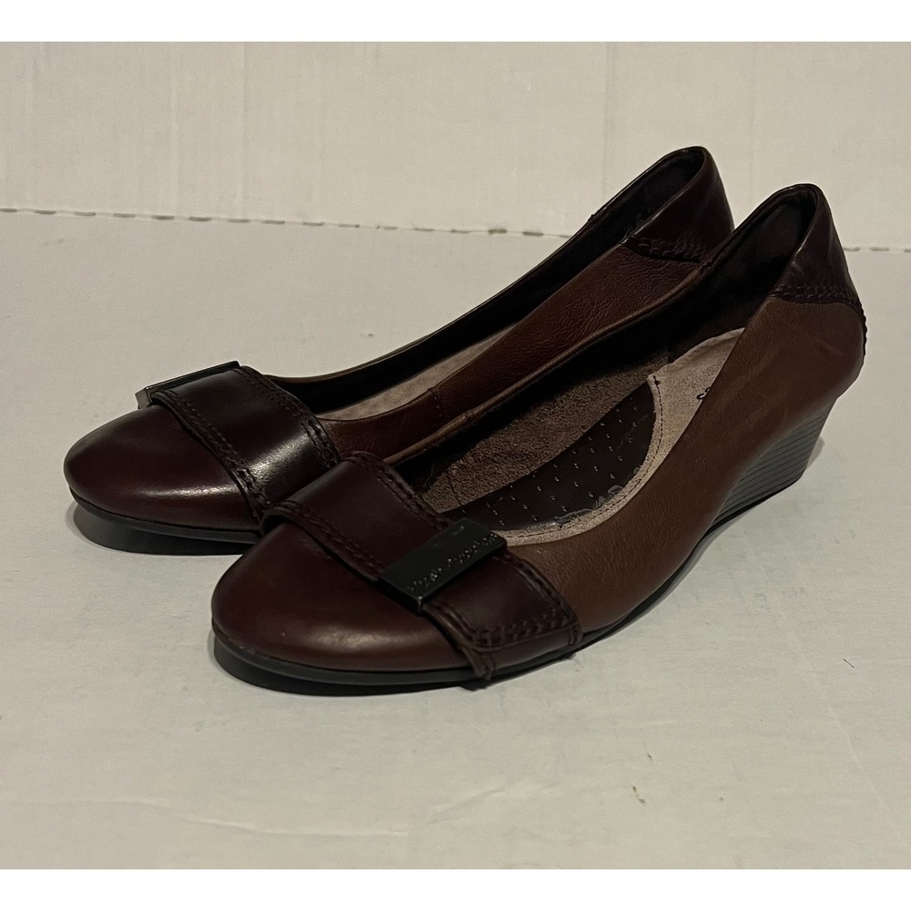 Hush Puppies Women's 8M Brown Leather Wedge Heels Comfort Slip On Dress Shoes